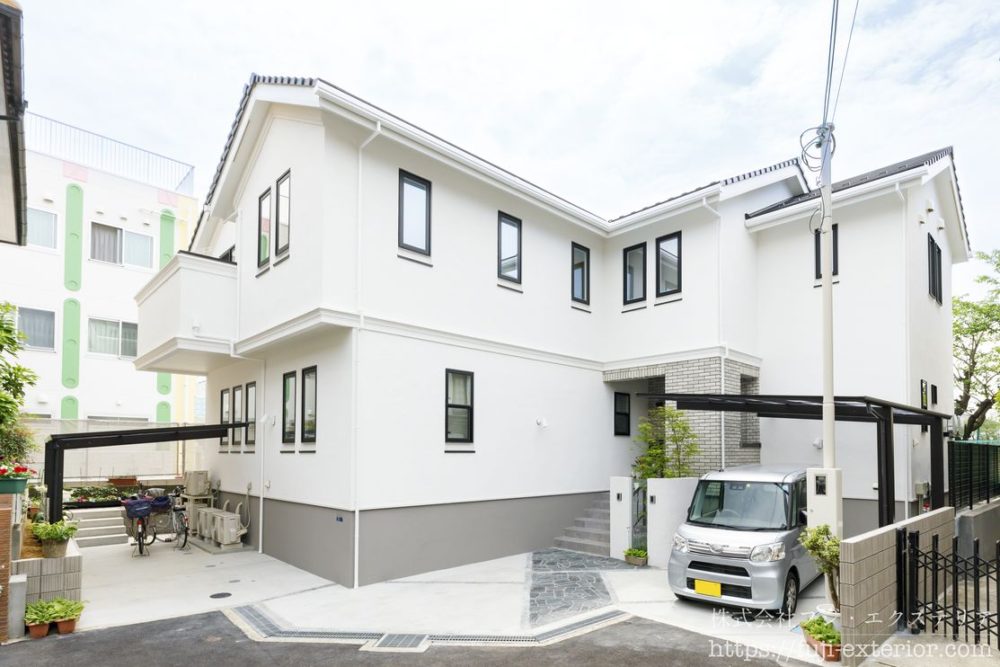 二世帯住宅・新築一戸建ての外構デザイン、大阪府の施工事例です。